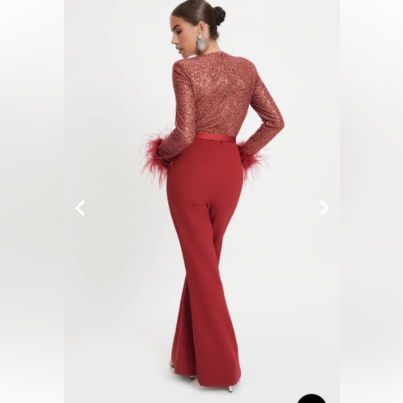 NEW SEASON Lavish Alice isabel beaded and sequin tailored jumpsuit in burgundy - Picture 3 of 8